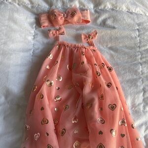 Baby Starters Pink and Gold Heart Dress with Headband